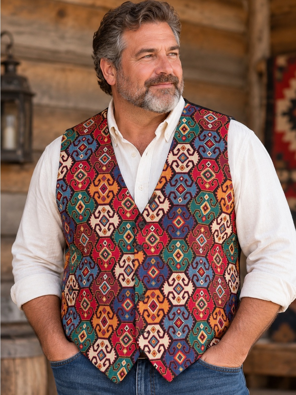 Multicolor Patterned Vest - Stylish Statement Waistcoat
